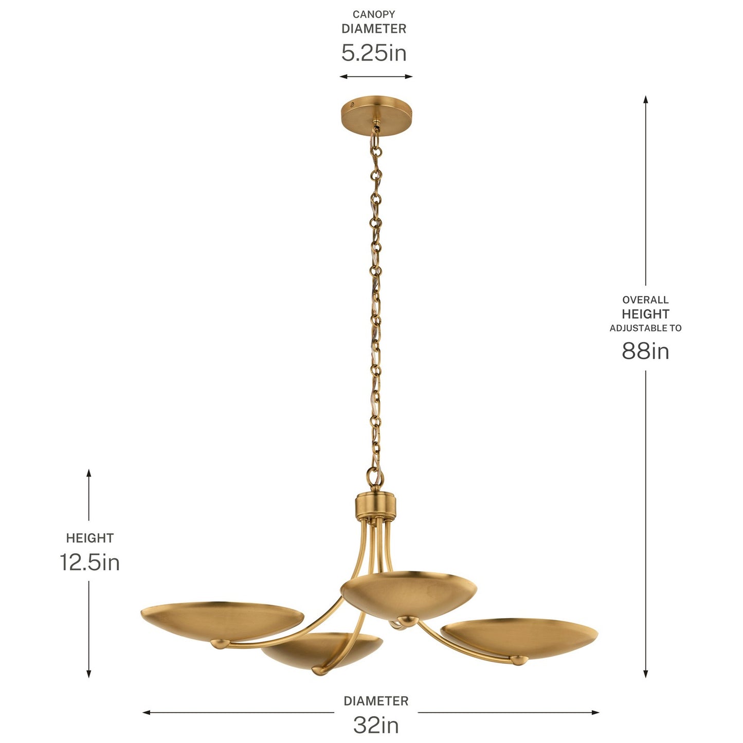 KICHLER 52854LBR Palmela Four Light Chandelier/Semi Flush