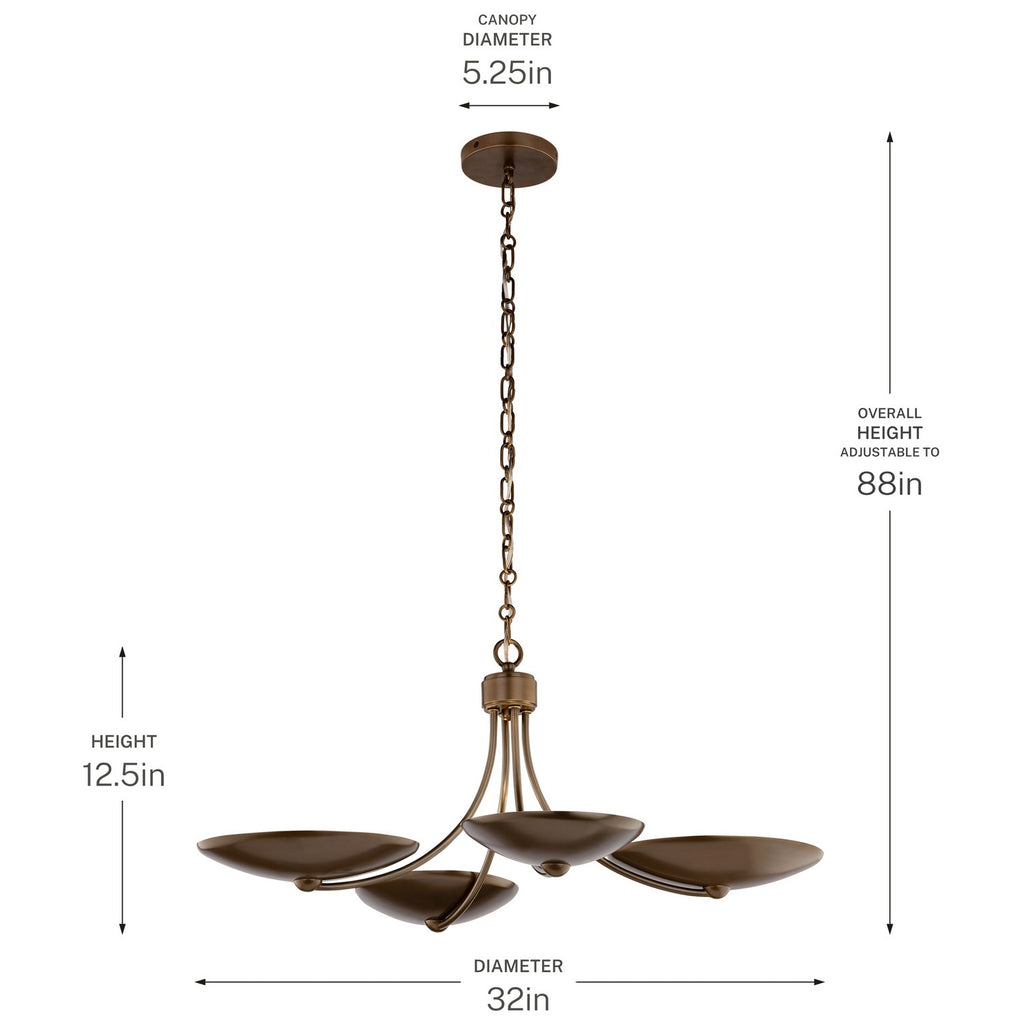 KICHLER 52854LBRLBZ Palmela Four Light Chandelier/Semi Flush