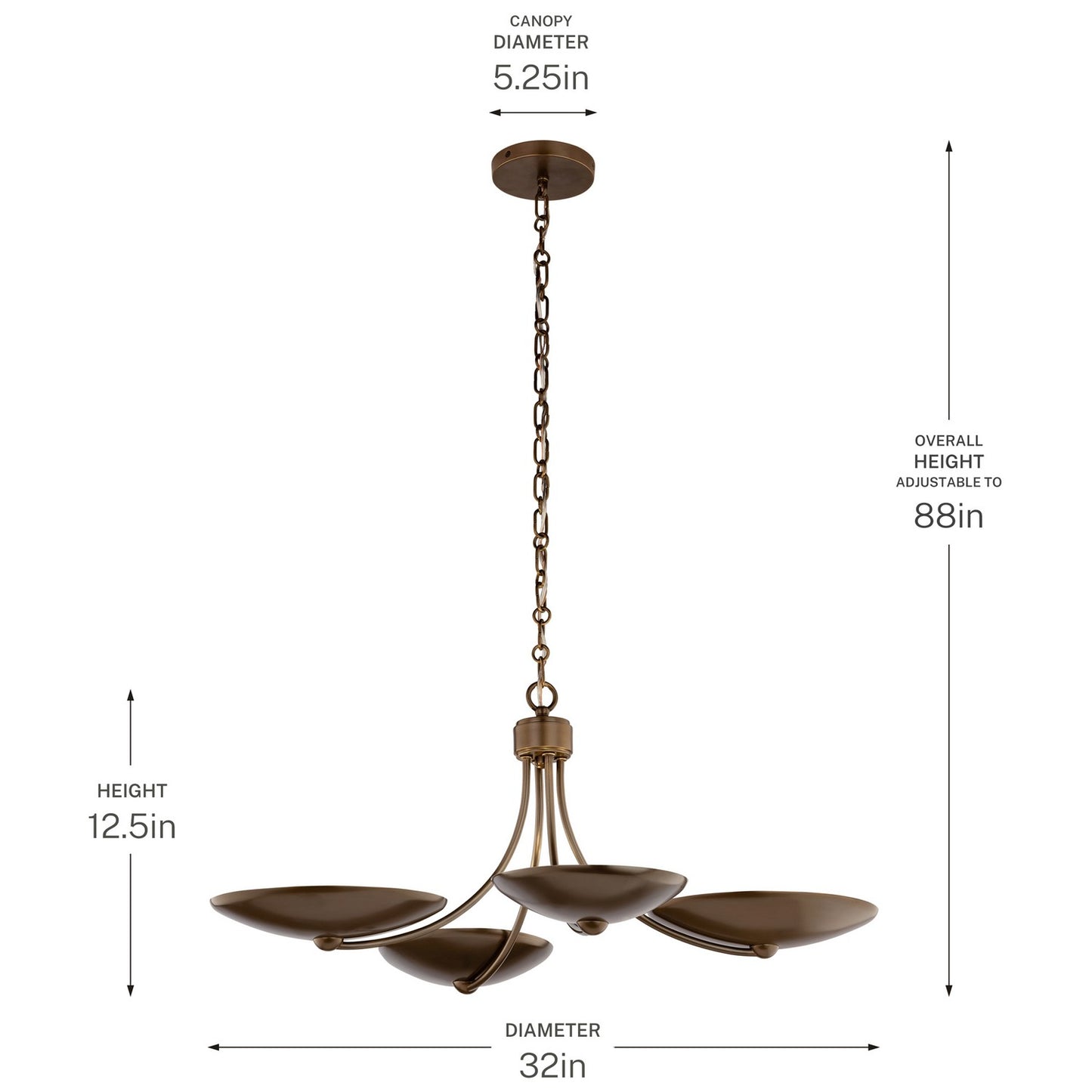 KICHLER 52854LBRLBZ Palmela Four Light Chandelier/Semi Flush