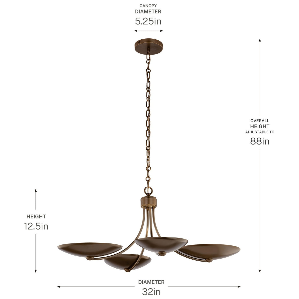 KICHLER 52854LBRLBZ Palmela Four Light Chandelier/Semi Flush