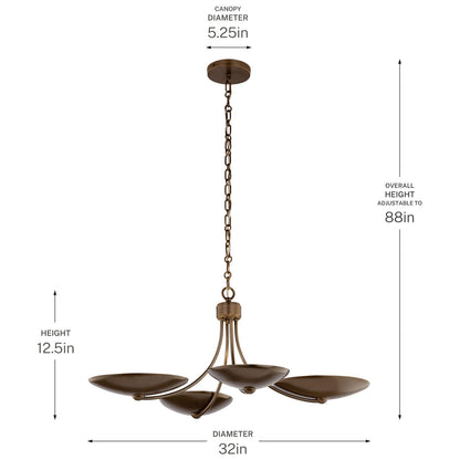KICHLER 52854LBRLBZ Palmela Four Light Chandelier/Semi Flush