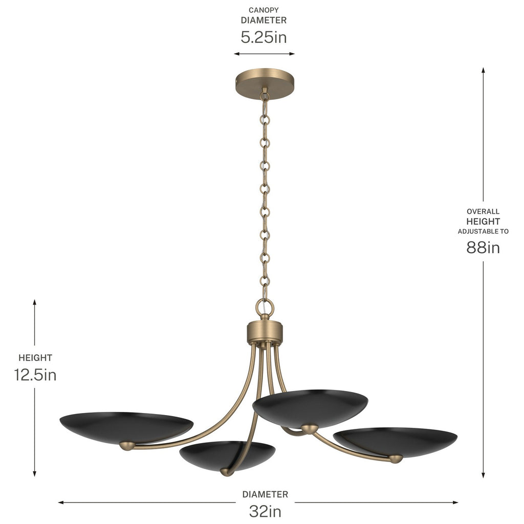 KICHLER 52854CPZBK Palmela Four Light Chandelier/Semi Flush