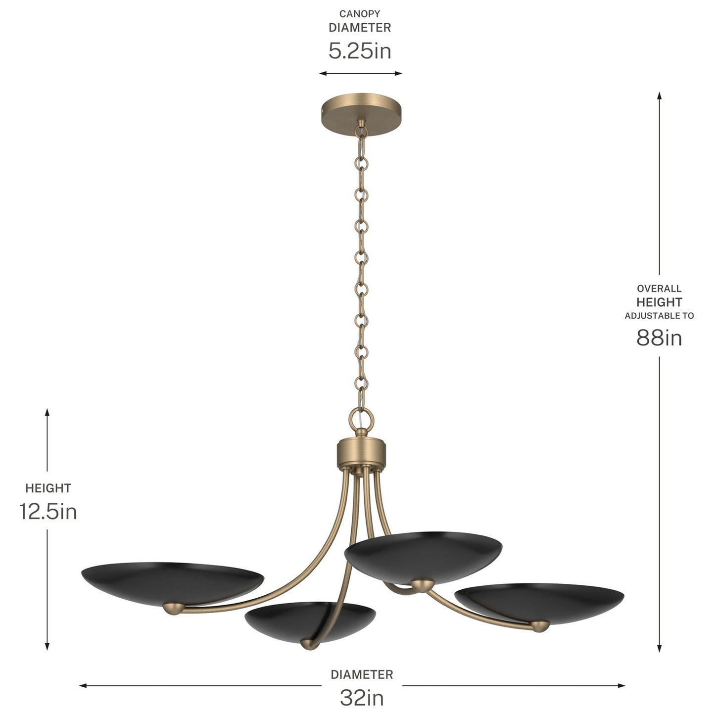 KICHLER 52854CPZBK Palmela Four Light Chandelier/Semi Flush