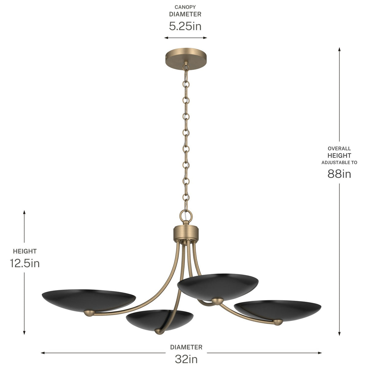 KICHLER 52854CPZBK Palmela Four Light Chandelier/Semi Flush