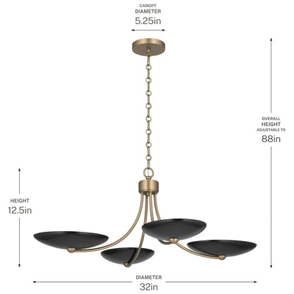 KICHLER 52854CPZBK Palmela Four Light Chandelier/Semi Flush