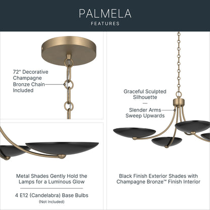 KICHLER 52854CPZBK Palmela Four Light Chandelier/Semi Flush