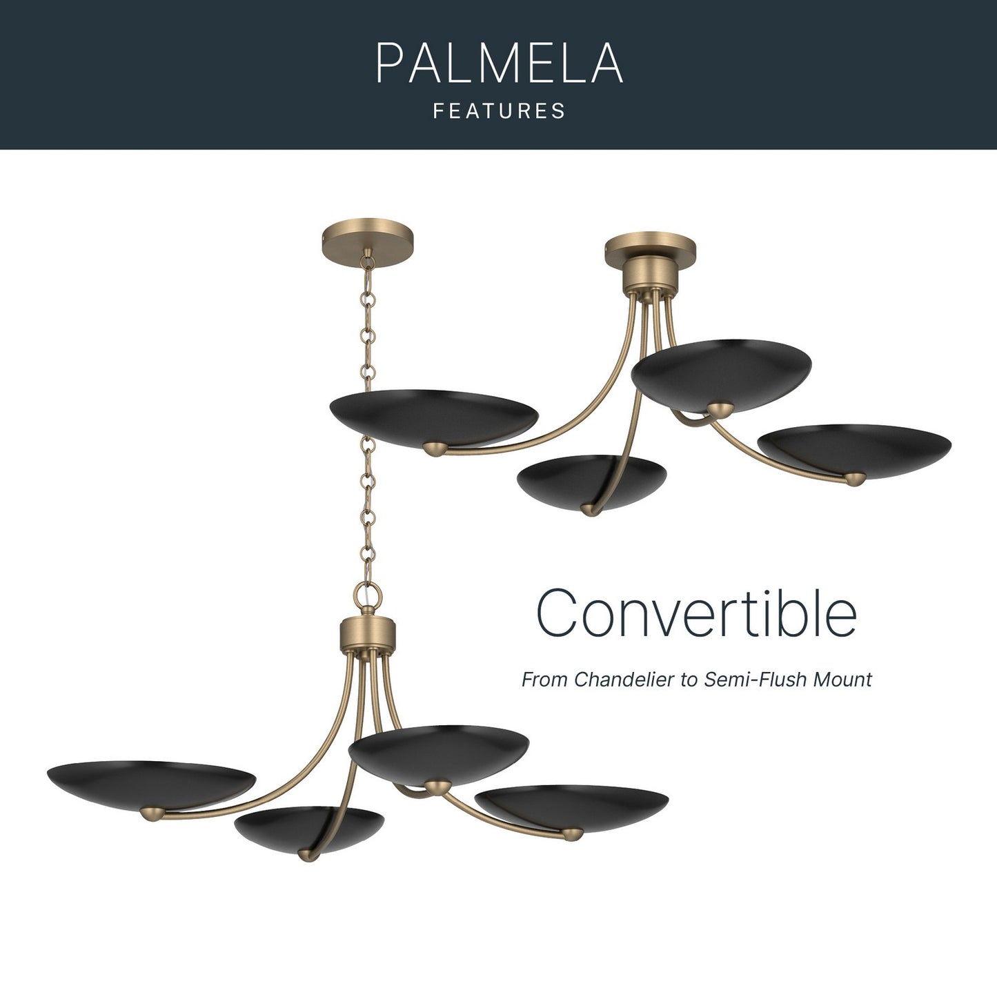 KICHLER 52854CPZBK Palmela Four Light Chandelier/Semi Flush