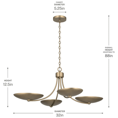 KICHLER 52854CPZ Palmela Four Light Chandelier/Semi Flush