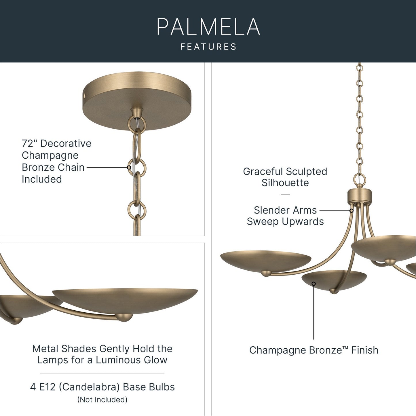 KICHLER 52854CPZ Palmela Four Light Chandelier/Semi Flush