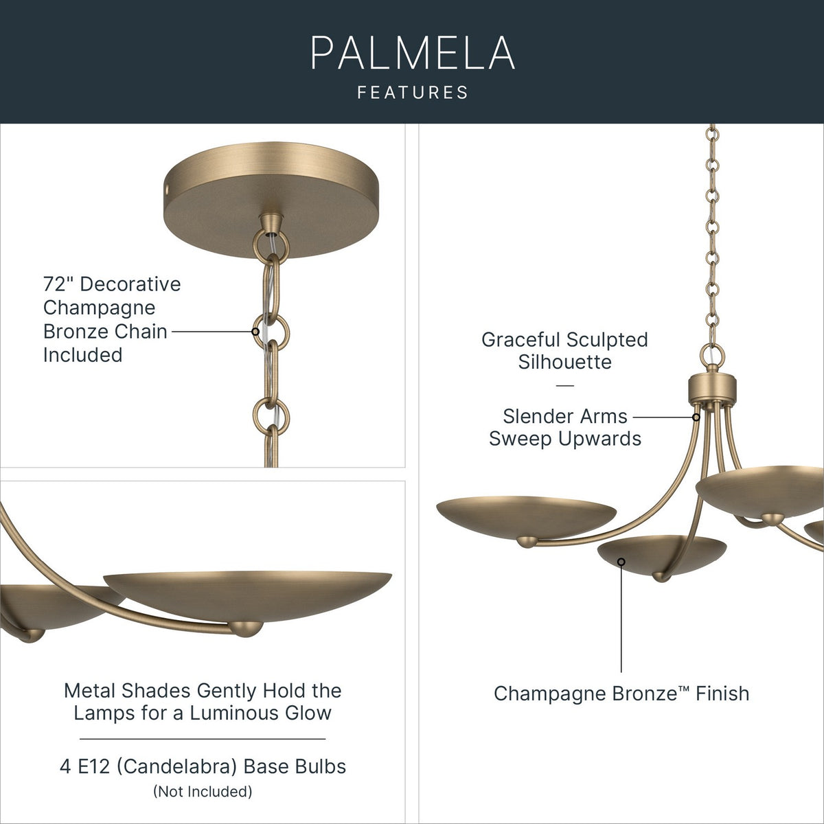 KICHLER 52854CPZ Palmela Four Light Chandelier/Semi Flush