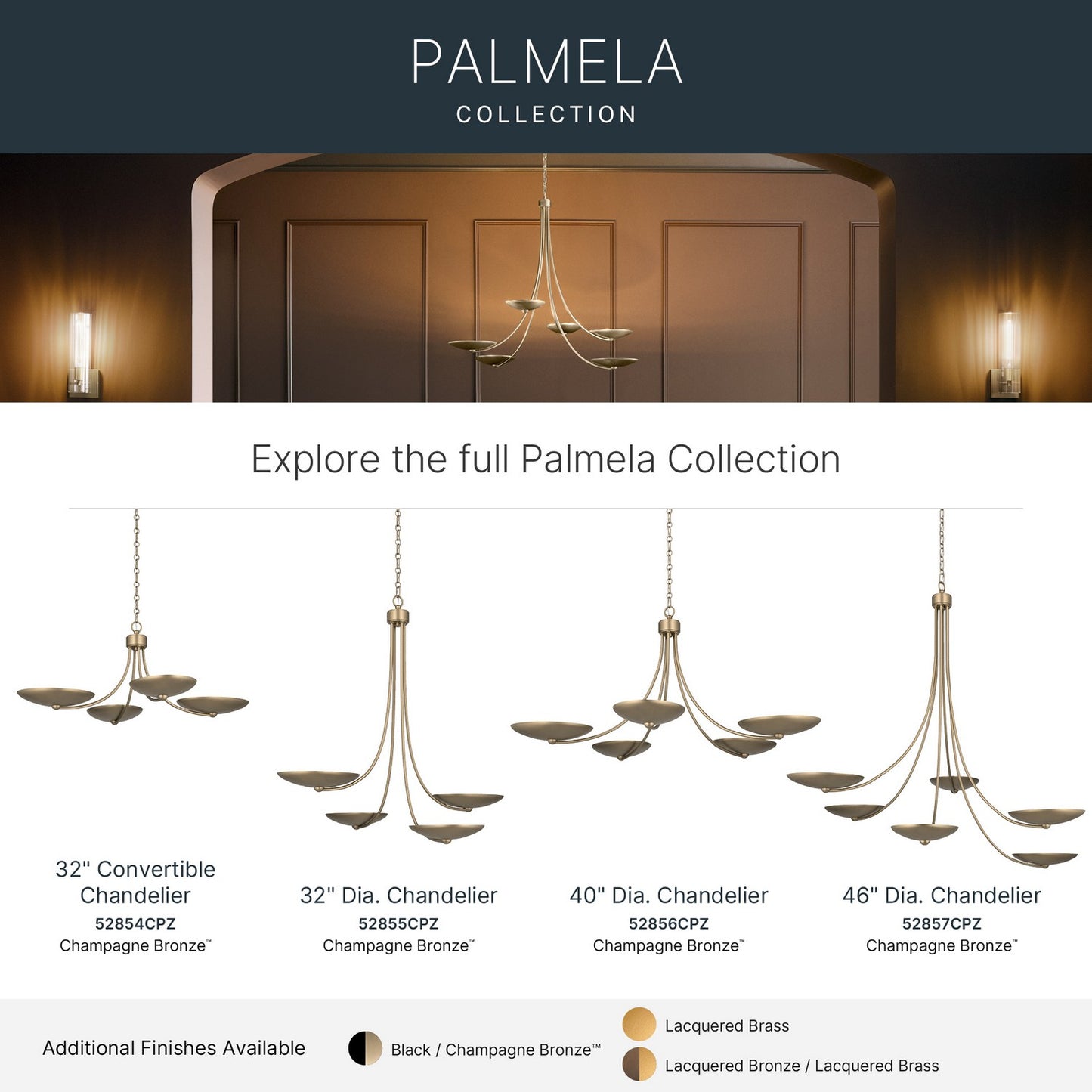 KICHLER 52854CPZ Palmela Four Light Chandelier/Semi Flush