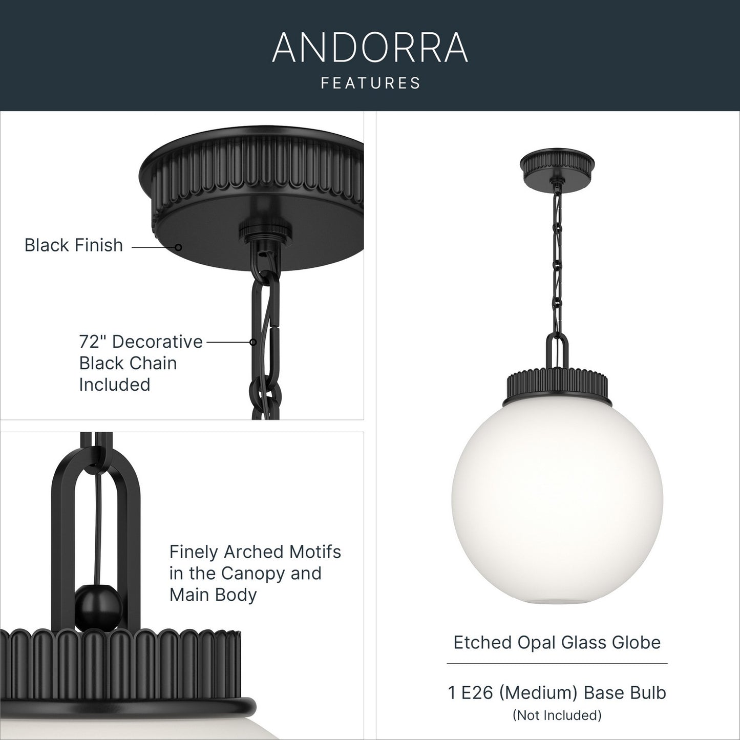 KICHLER 52867BK Andorra One Light Pendant