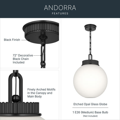 KICHLER 52867BK Andorra One Light Pendant