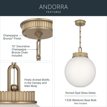 KICHLER 52867CPZ Andorra One Light Pendant