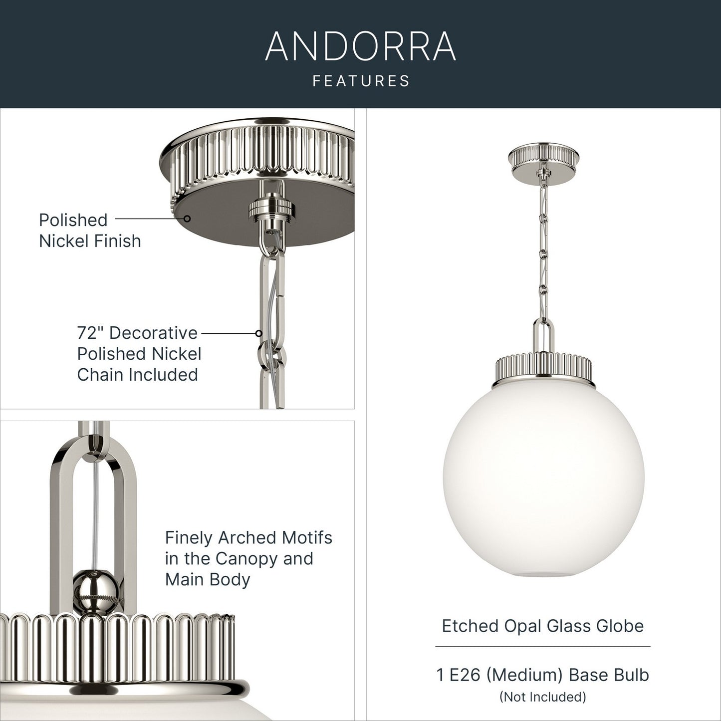 KICHLER 52867PN Andorra One Light Pendant