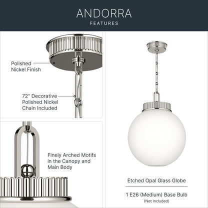 KICHLER 52867PN Andorra One Light Pendant