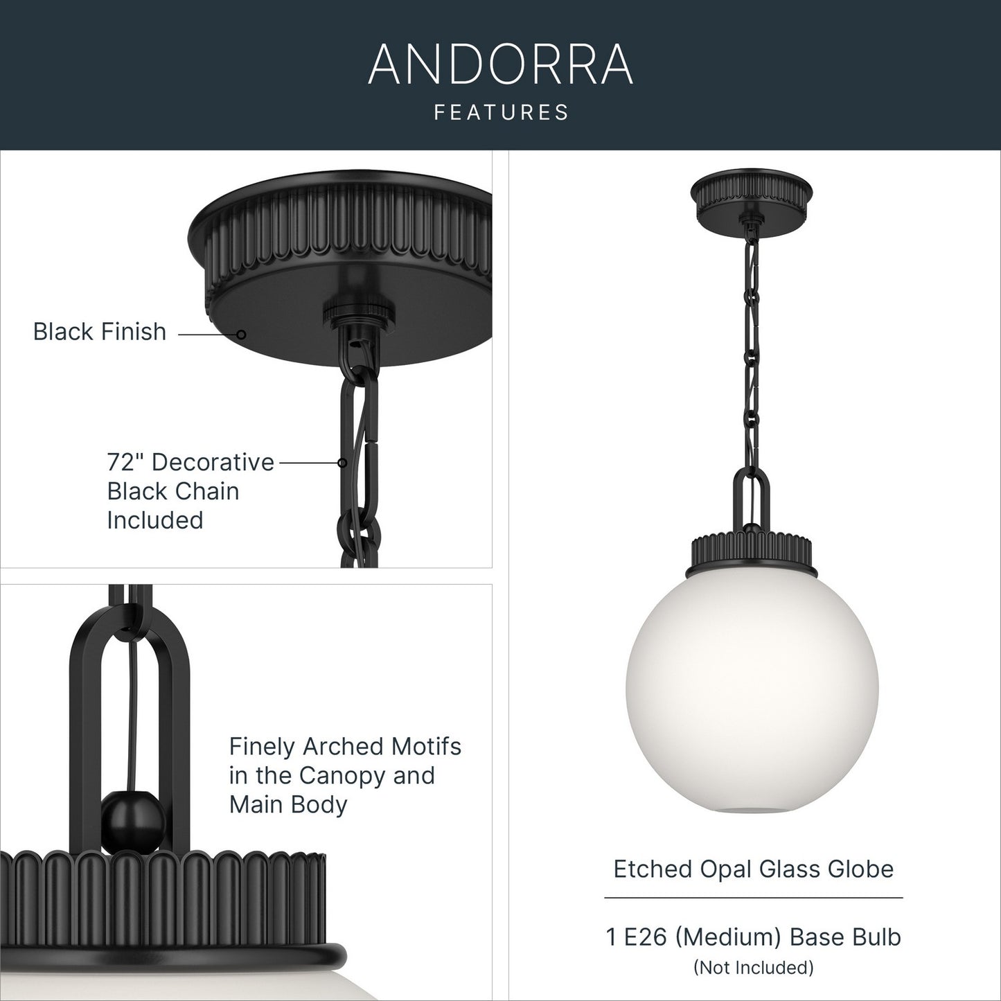 KICHLER 52866BK Andorra One Light Pendant