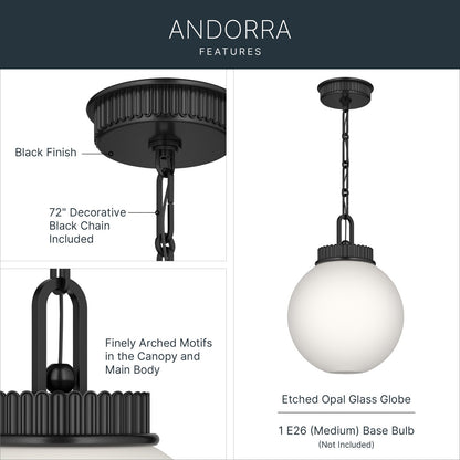 KICHLER 52866BK Andorra One Light Pendant