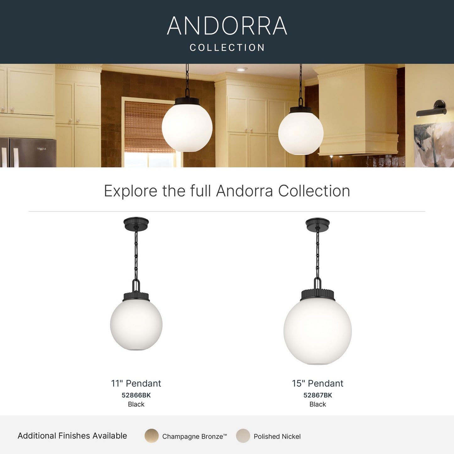 KICHLER 52866BK Andorra One Light Pendant