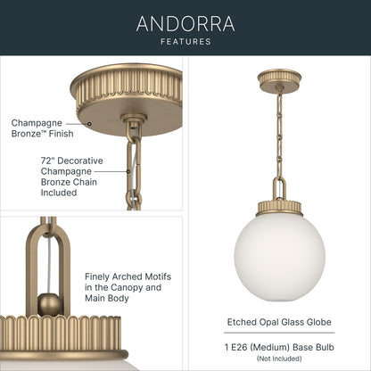 KICHLER 52866CPZ Andorra One Light Pendant