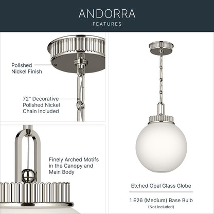 KICHLER 52866PN Andorra One Light Pendant