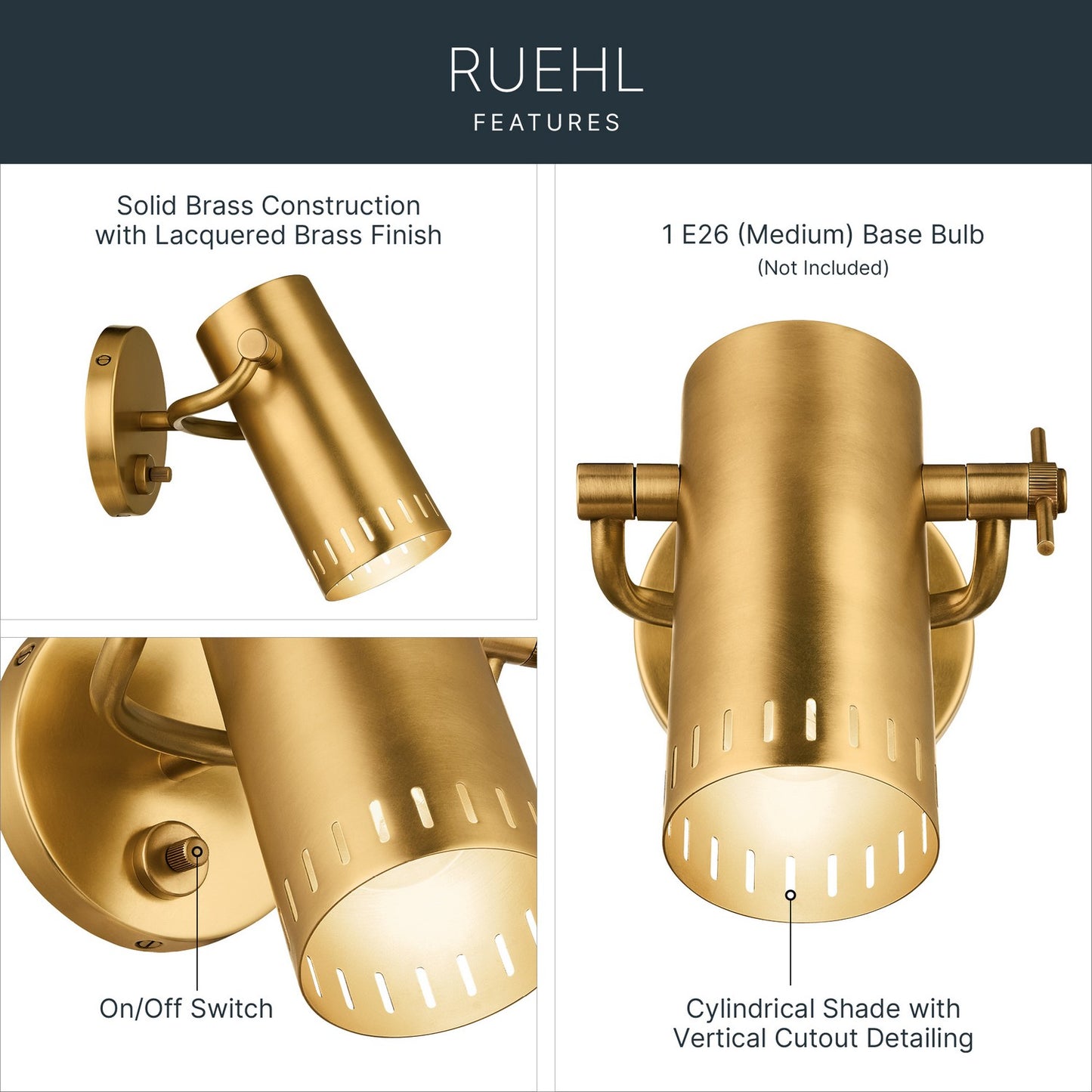 KICHLER 52840LBR Rhuel One Light Wall Sconce