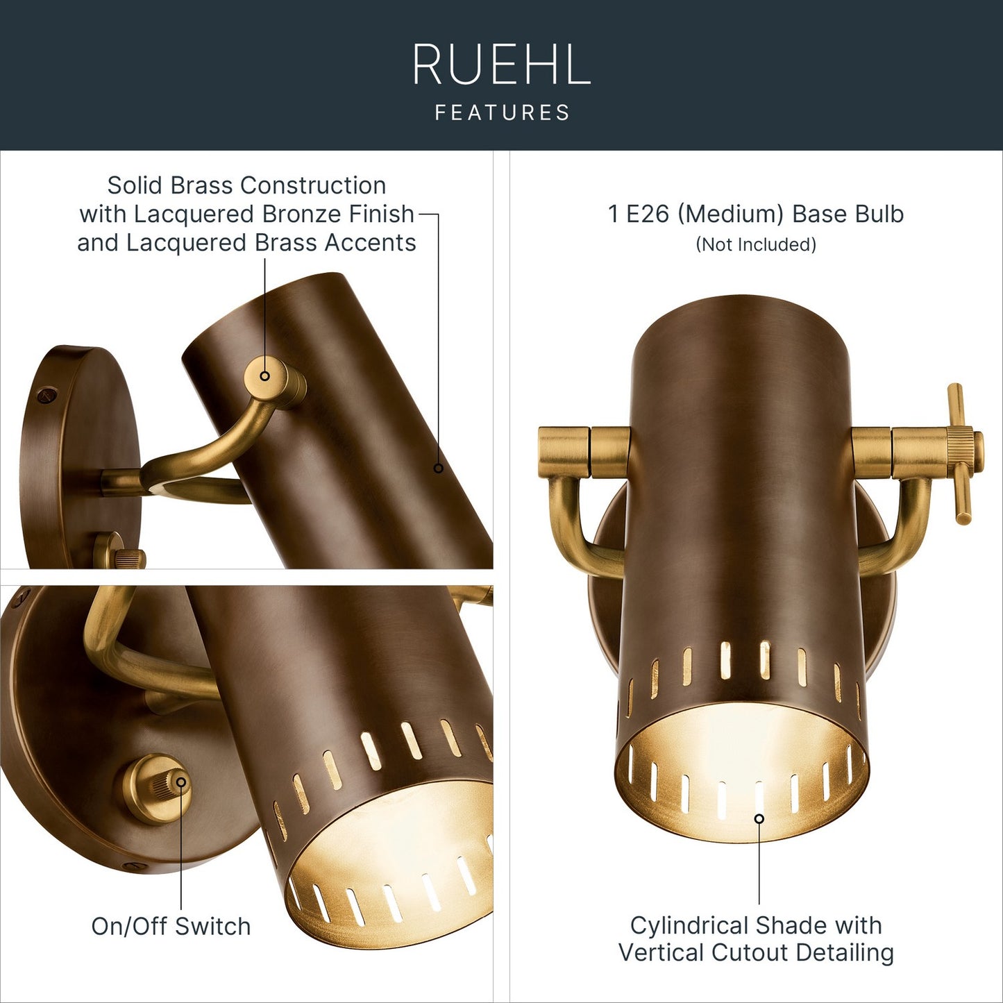 KICHLER 52840LBZ Rhuel One Light Wall Sconce