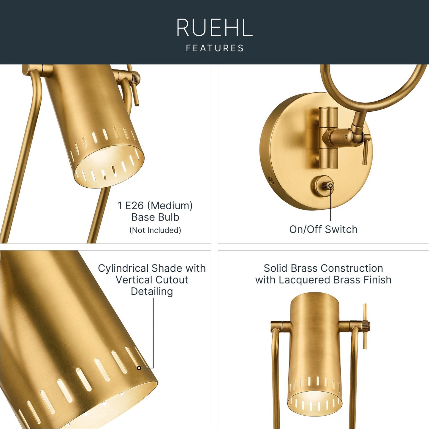 KICHLER 52841LBR Rhuel One Light Wall Sconce