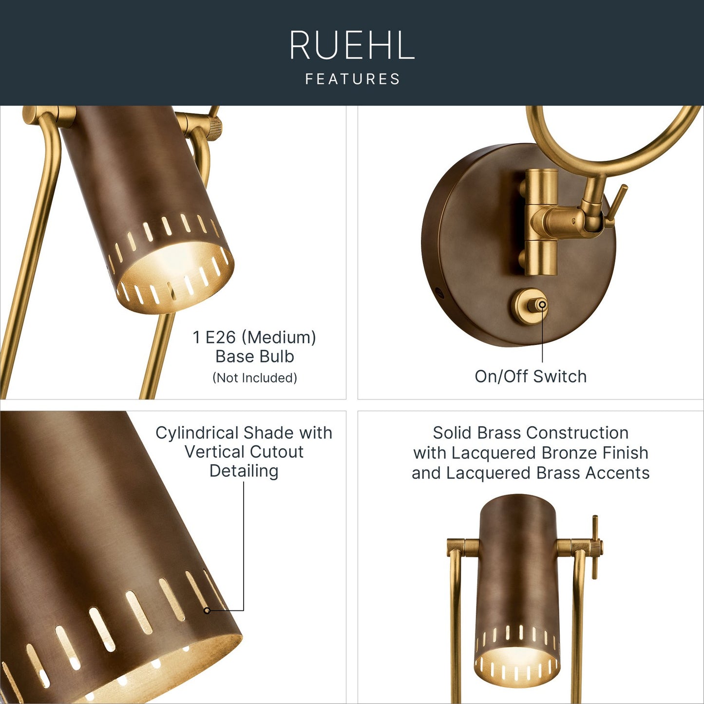 KICHLER 52841LBZ Rhuel One Light Wall Sconce
