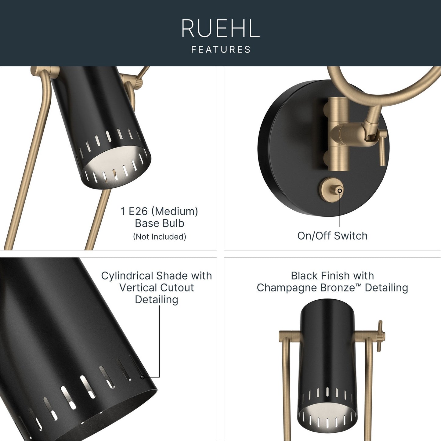 KICHLER 52841BK Rhuel One Light Wall Sconce