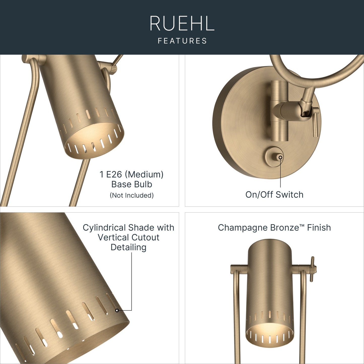 KICHLER 52841CPZ Rhuel One Light Wall Sconce
