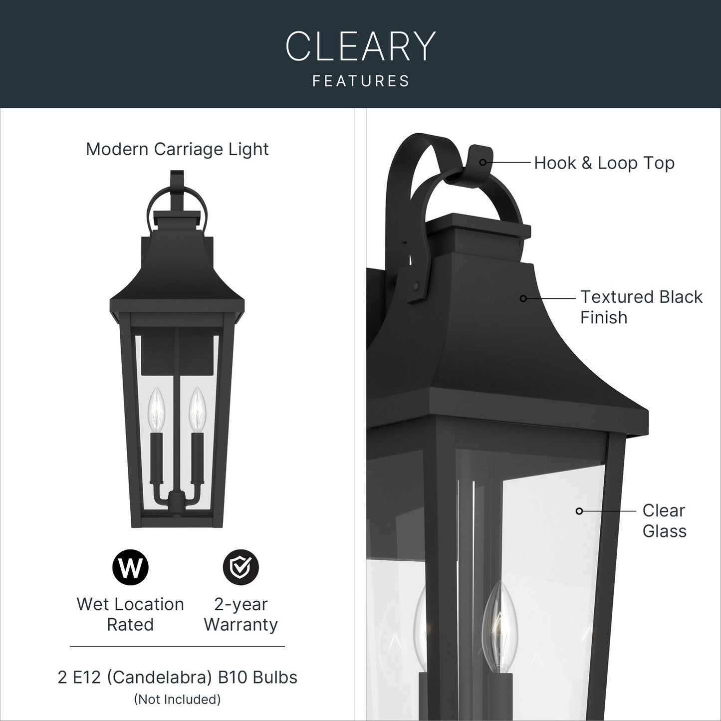 KICHLER 59195BKT Cleary Two Light Outdoor Wall Mount
