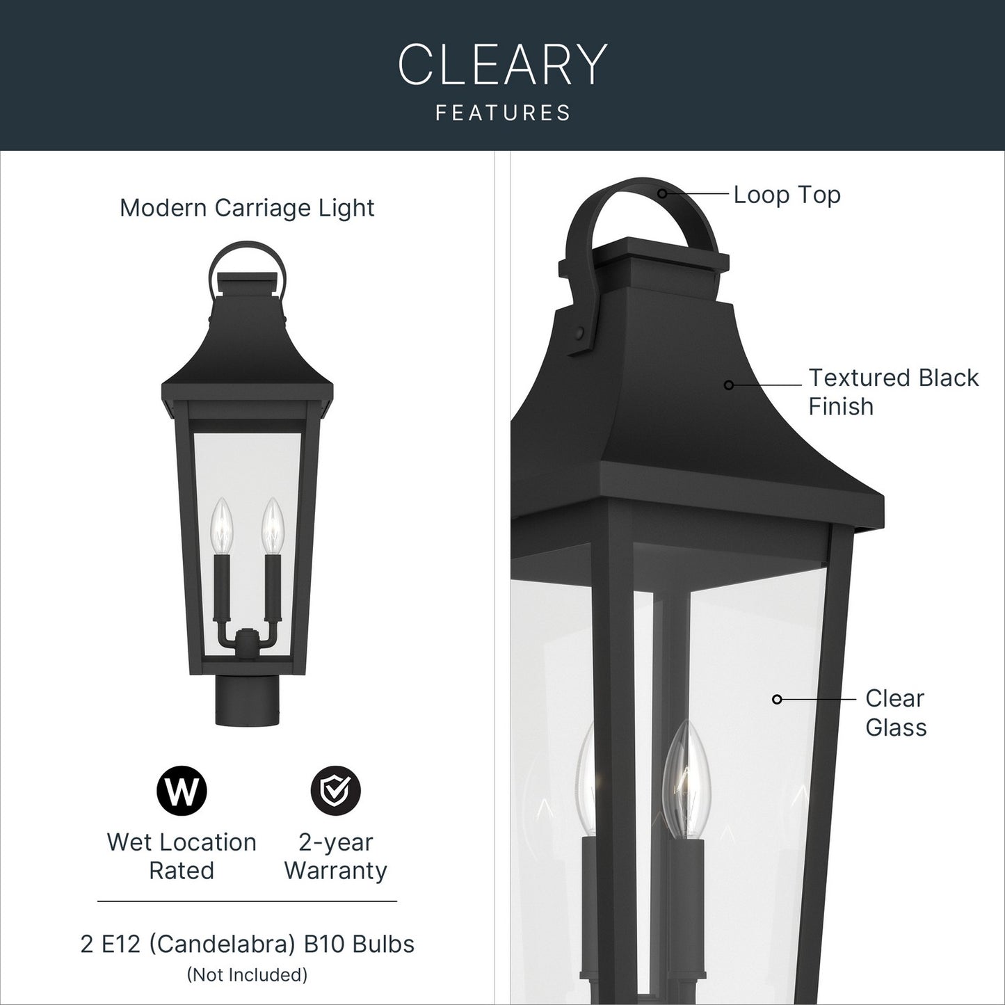 KICHLER 59197BKT Cleary Two Light Outdoor Post Mount