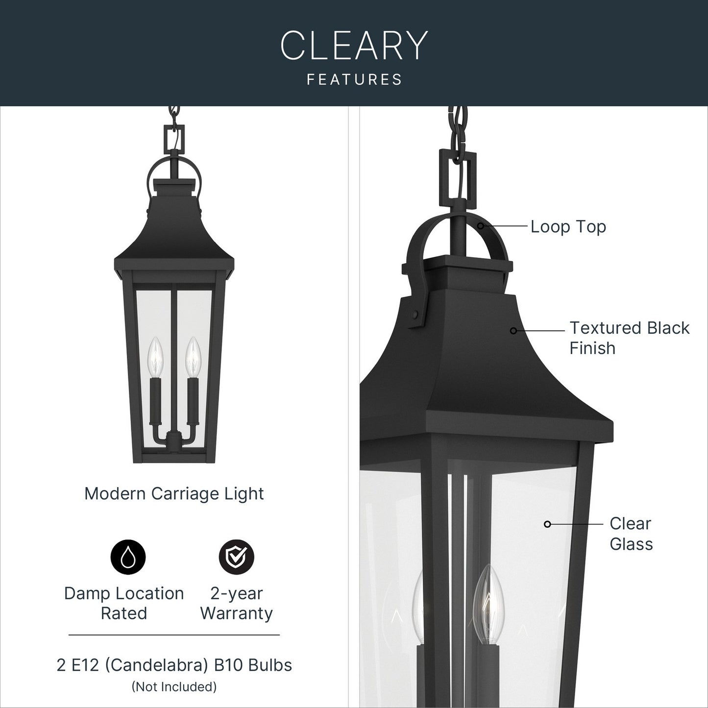 KICHLER 59198BKT Cleary Two Light Outdoor Pendant