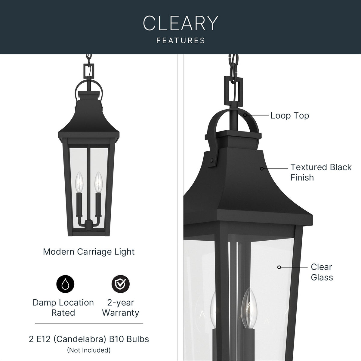 KICHLER 59198BKT Cleary Two Light Outdoor Pendant