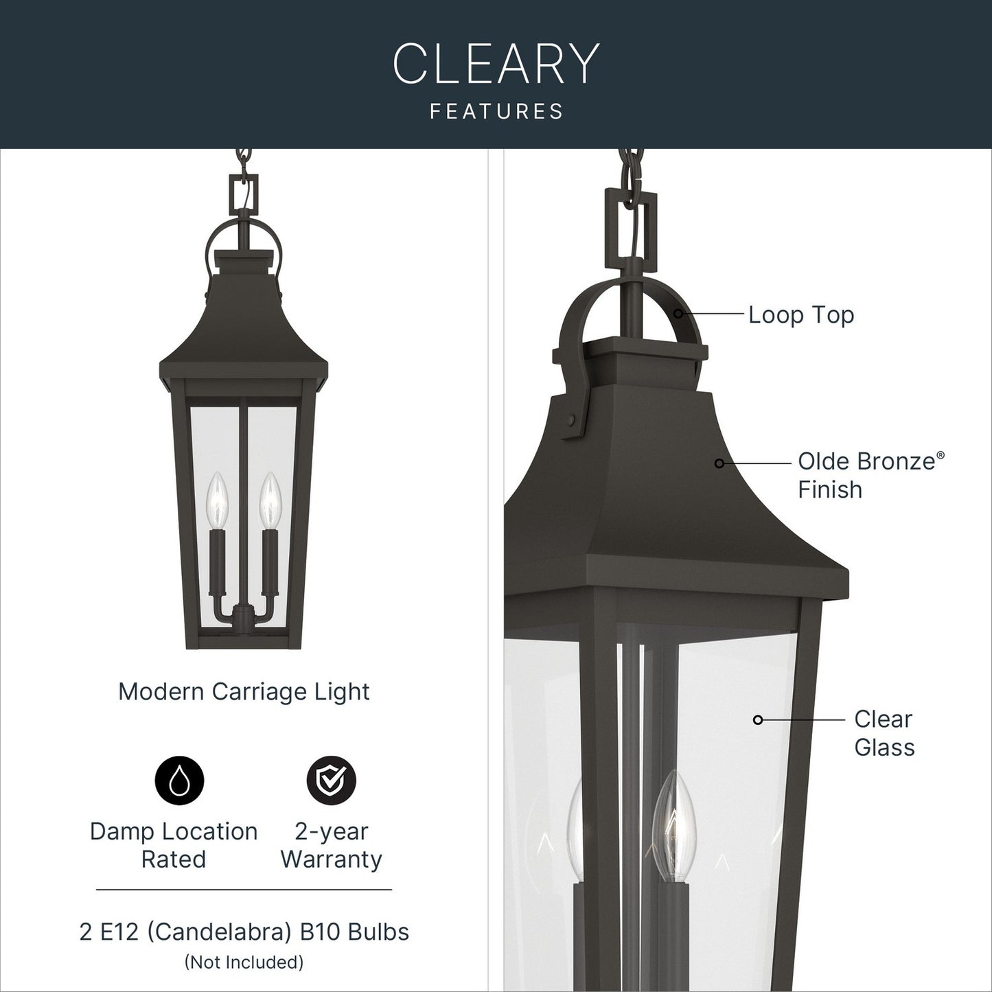 KICHLER 59198OZ Cleary Two Light Outdoor Pendant