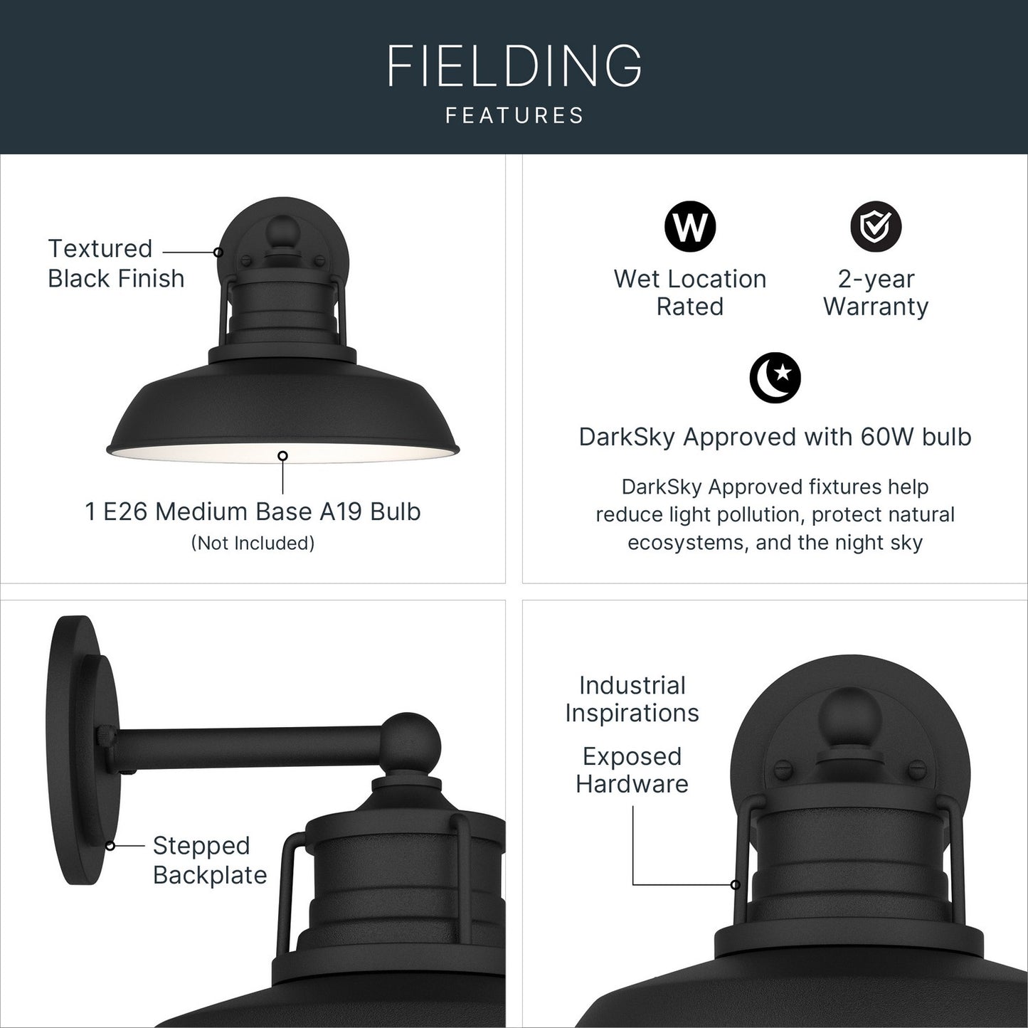KICHLER 59205BKT Fielding One Light Outdoor Wall Mount