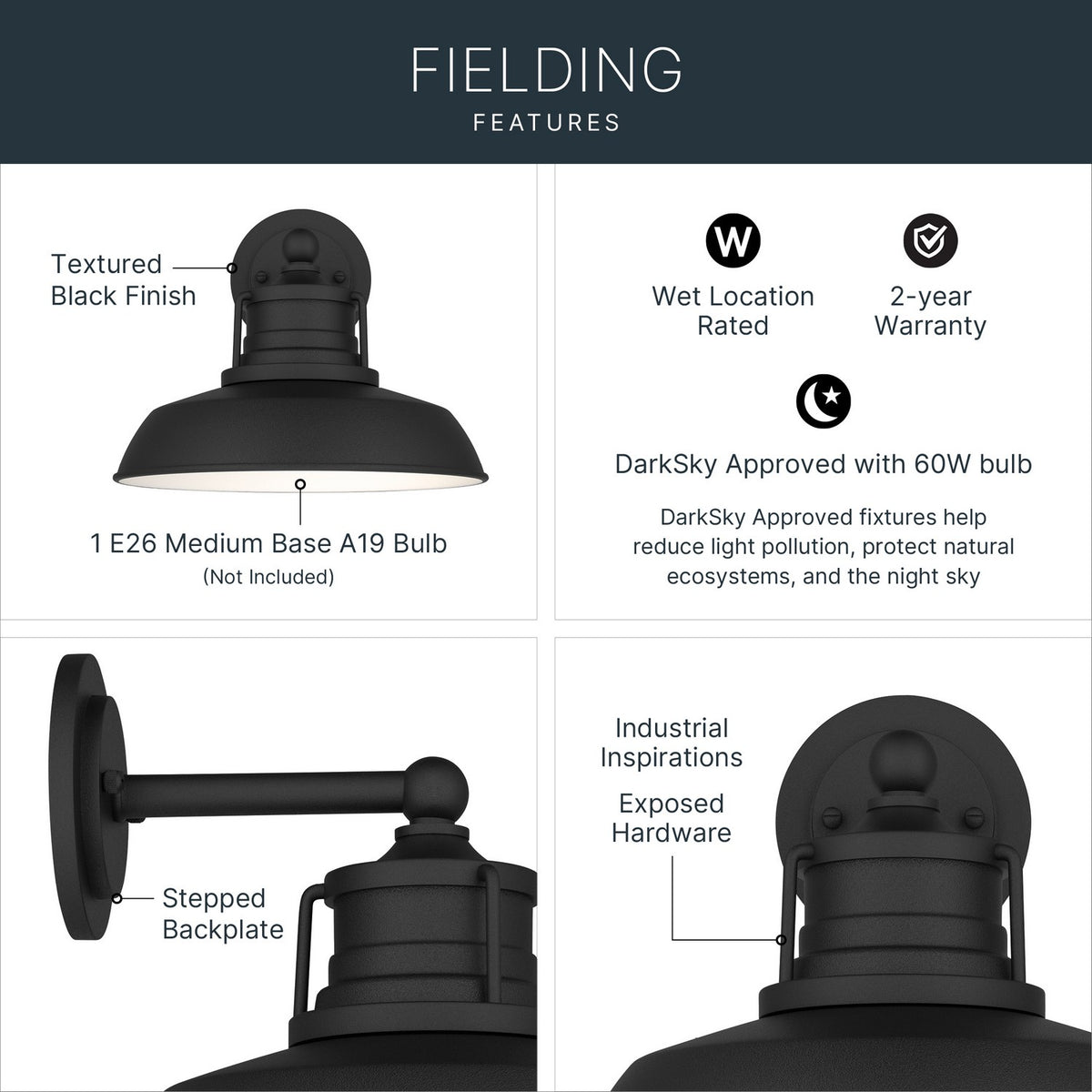 KICHLER 59205BKT Fielding One Light Outdoor Wall Mount