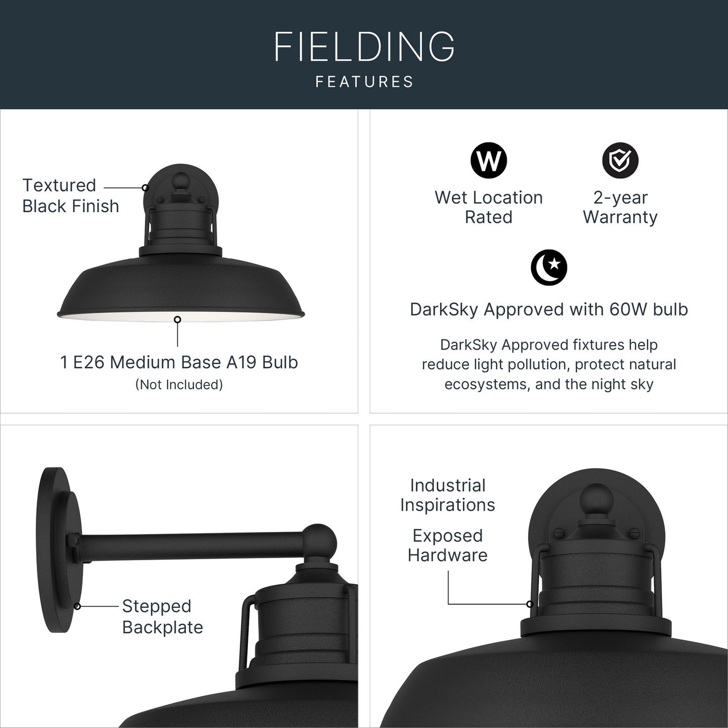 KICHLER 59206BKT Fielding One Light Outdoor Wall Mount