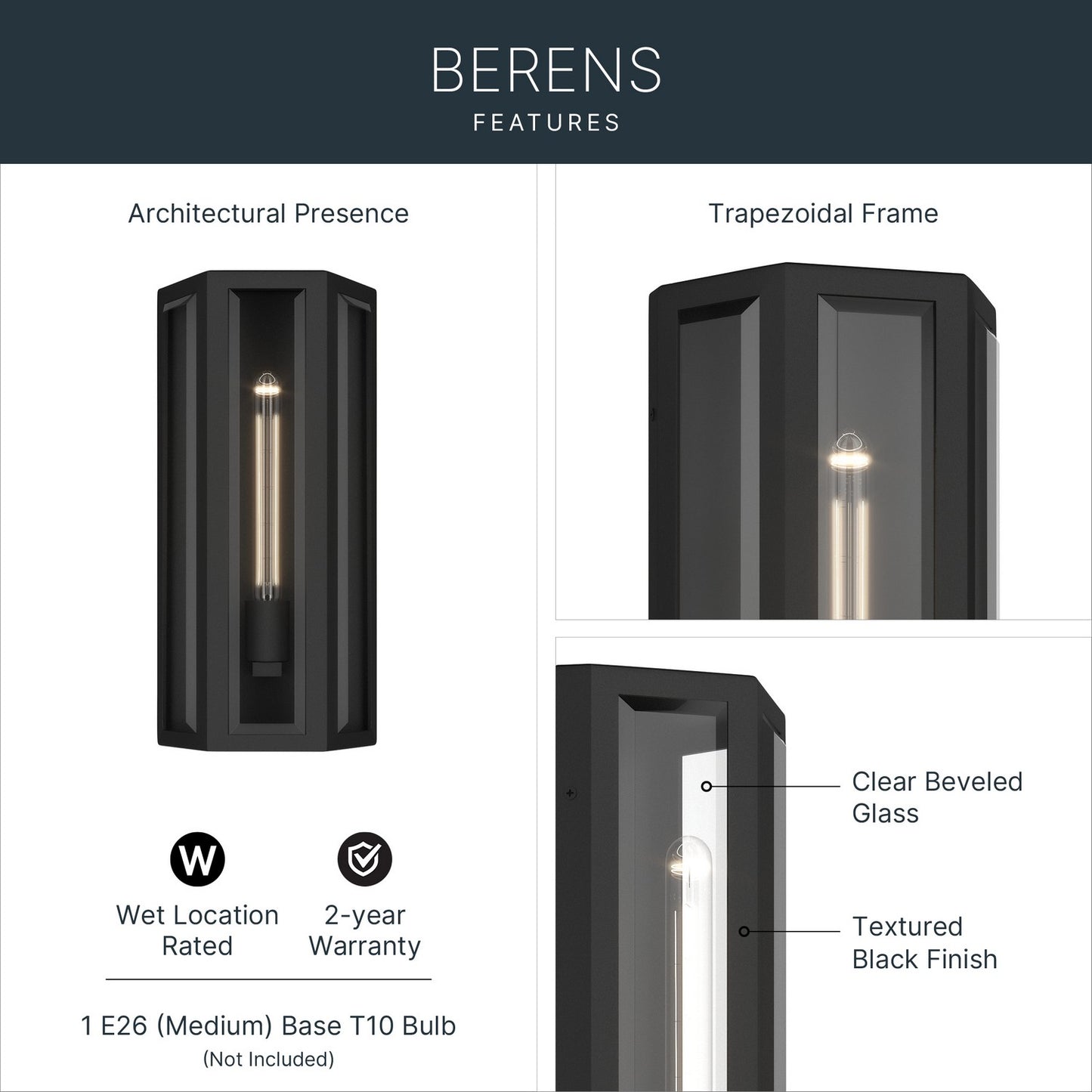 KICHLER 59214BKT Berens One Light Outdoor Wall Mount