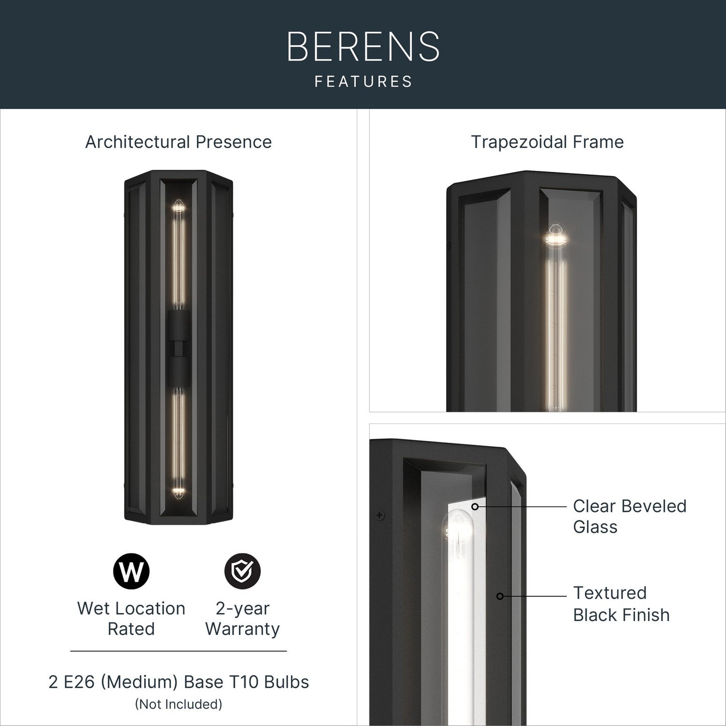 KICHLER 59216BKT Berens Two Light Outdoor Wall Mount