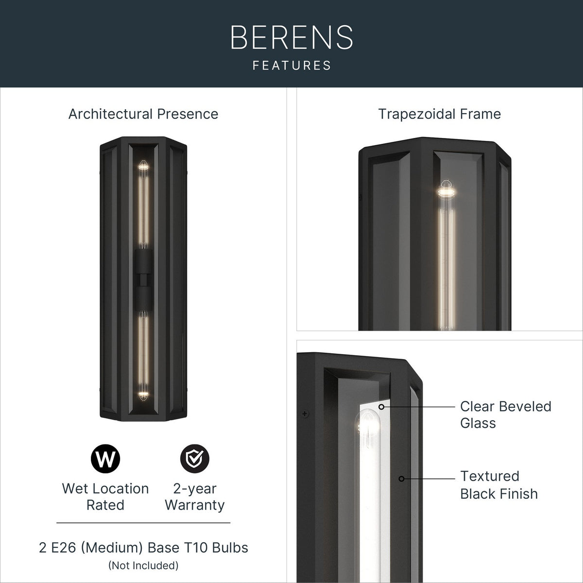 KICHLER 59216BKT Berens Two Light Outdoor Wall Mount