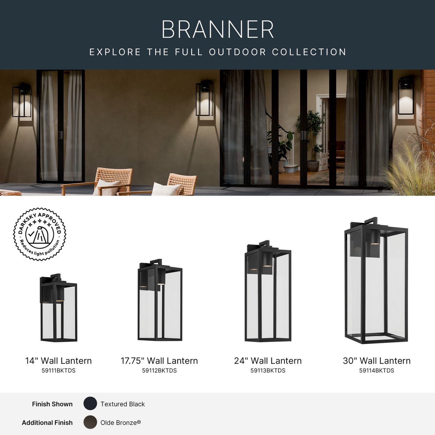 KICHLER 59112BKTDS Branner Outdoor Wall Mount