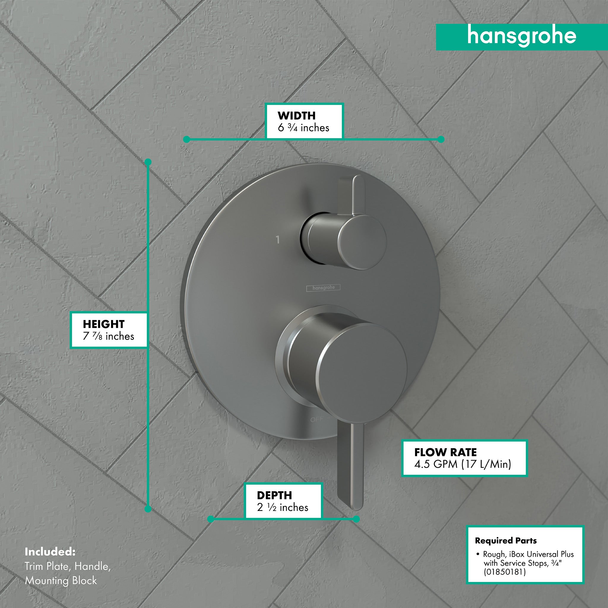 HANSGROHE 04447340 Ecostat Pressure Balance Trim S with Diverter - Brushed Black Chrome