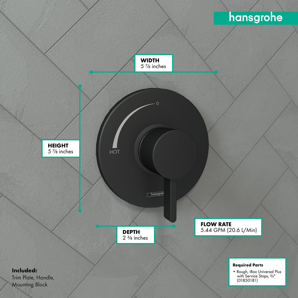 HANSGROHE 15739671 Ecostat S Pressure Balance Trim - Matte Black