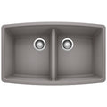 BLANCO 440072 Performa Performa SILGRANIT 33" 50/50 Double Bowl Undermount Kitchen Sink - Metallic Gray in Metallic Gray