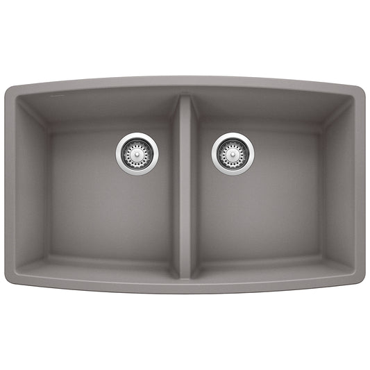 BLANCO 440072 Performa Performa SILGRANIT 33" 50/50 Double Bowl Undermount Kitchen Sink - Metallic Gray in Metallic Gray