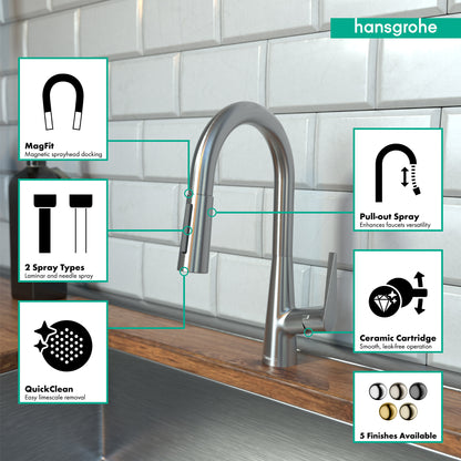 HANSGROHE 72815801 Talis S Prep Kitchen Faucet, 2-Spray Pull-Down, 1.75 GPM - Stainless Steel Optic