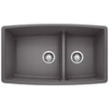BLANCO 441474 Performa Performa SILGRANIT 33" 60/40 Double Bowl Undermount Kitchen Sink with Low Divide - Cinder in Cinder