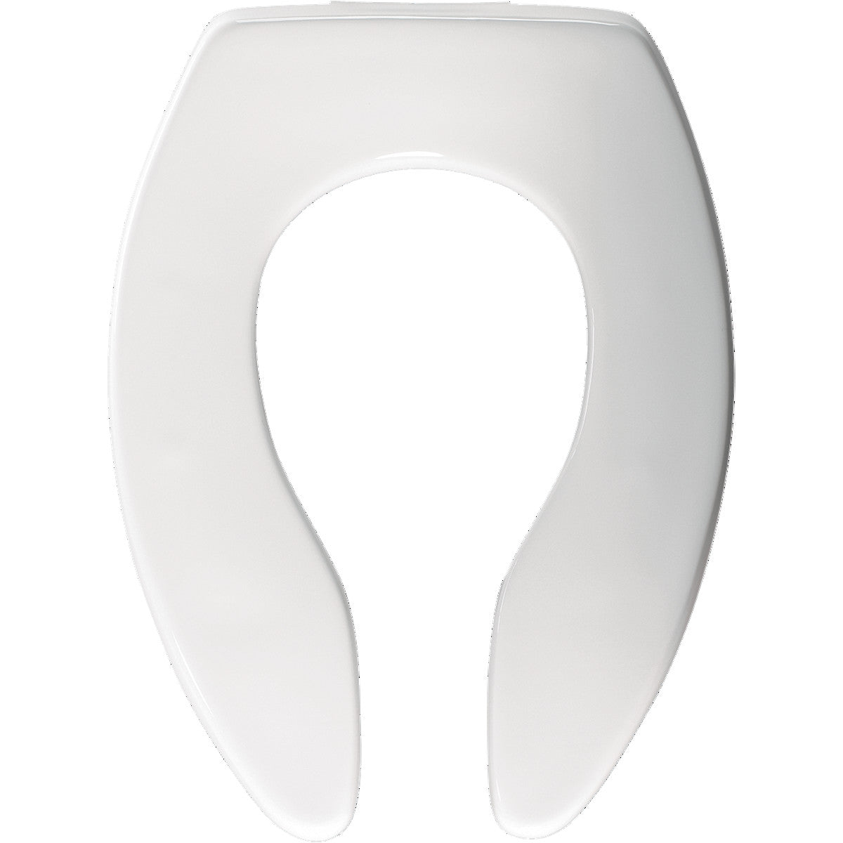 Bemis Elongated Open Front Less Cover Commercial Plastic Toilet Seat in White with STA-TITE Commercial Fastening System Self-Sustaining Check Hinge and DuraGuard in White